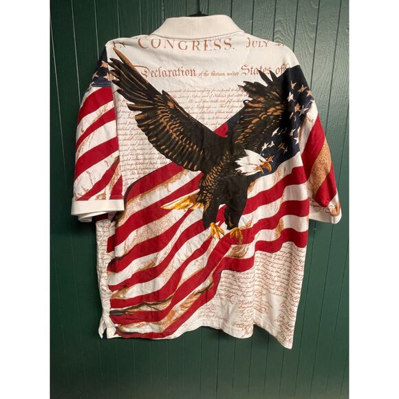 American Summer Patriotic Polo Shirt XL– Bald Eagle & USA Flag Cotton Golf Shirt - Picture 3 of 9